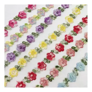 Affinity African French Colorful Flowers With Water-soluble Embroidery Lace Trim