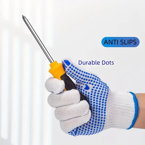 Guante punteado de algodón directo de fábrica Guantes de mano de trabajo antideslizantes Guantes punteados azules de construcción de soldadura - Product Image 5