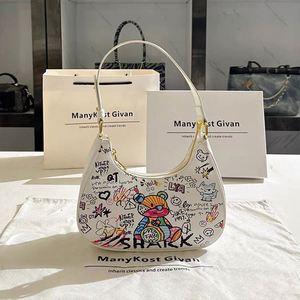 Bolso Bandolera de PU a la Moda con Diseño de Graffiti, Ojo Grande y Perlas, Cierre de Cremallera, Monedero Portátil 2870 - Dos Correas - Product Image 5
