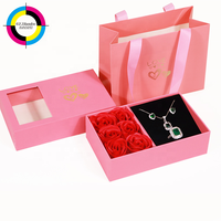 Ensemble pour la Saint-Valentin, feuille d'or gaufrée, avantage UV, comprend un anneau, un sac en papier, une rose, fabriqué pour l'emballage de boîte à fleurs