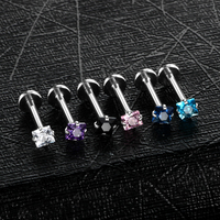 Bijou de Piercing en Acier Inoxydable avec Zircon Sertie sur Anneau Labret, Clou d'Oreille de Cartilage Tragus Hélix et Lèvre Monroe