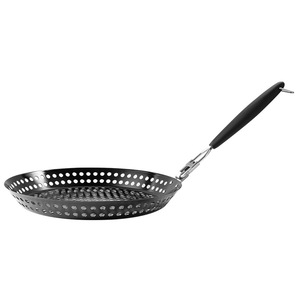Round Foldable Non-Stick BBQ Strainer Perforated Stainless Steel Baking <b>Pan</b> With Handle Outdoor Grill Dish 31.5Cm - Product Image 2
