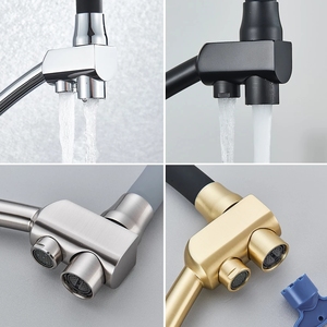 Полированный латунный кухонный смеситель для холодной воды с фильтром, двумя ручками, керамическим картриджем, настольный, с 3-сторонним распылителем, сертифицирован CUPC, бесплатно - Product Image 5