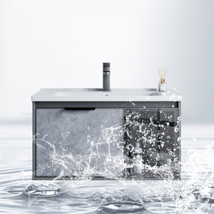 Meuble de salle de bain mural en MDF épaissi avec vasque intégrée en dalle de roche, étanche et écologique - Product Image 6