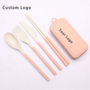Modern and Classic Wheat Straw Travel Utensil Set, 300mL, PP, with Custom Silk <b>Screen</b> Printing - Product Image 3