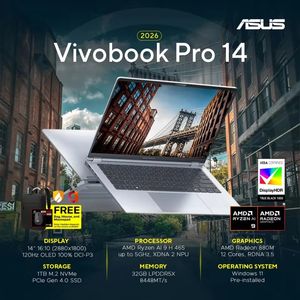 Para ASUS Vivobook Pro 14 2026 AMD Ryzen AI 9 HX 465 Radeon 880M 2.8K OLED 2880x1800 120Hz 1100nits 32GB DDR5 1TB SSD - Product Image 6