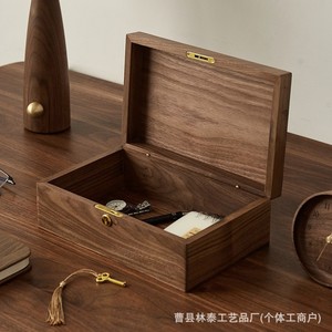 Walnut Wood Jewelry Storage Box Solid Wood Covered Desktop Organizer For Cosmetics And Accessories - Product Image 3