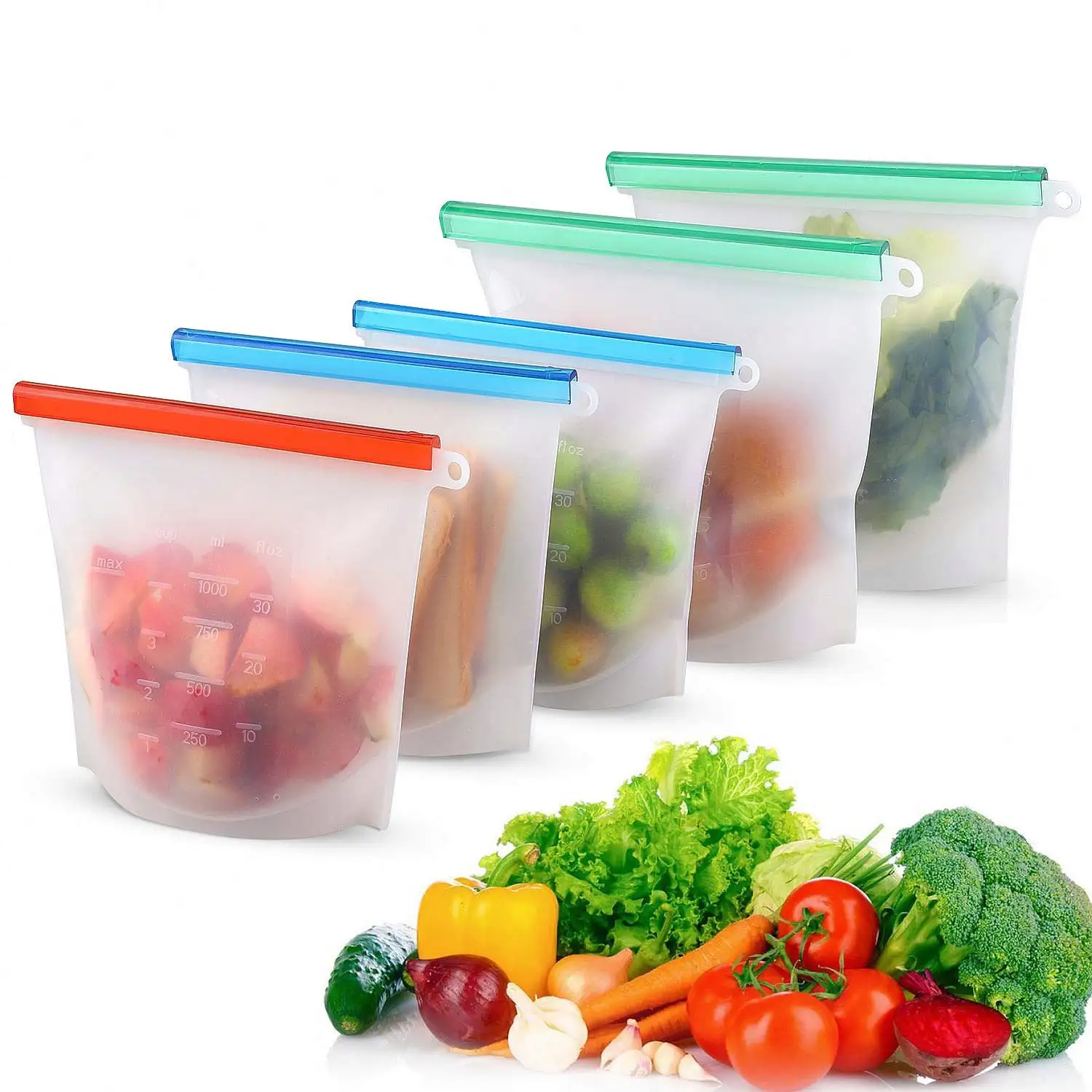 Récipients de stockage des aliments en silicone Conteneurs étanches Réutilisables Stand Up Zip Shut Bag Cup Fresh Bag Food Storage Bag Fresh Wrap