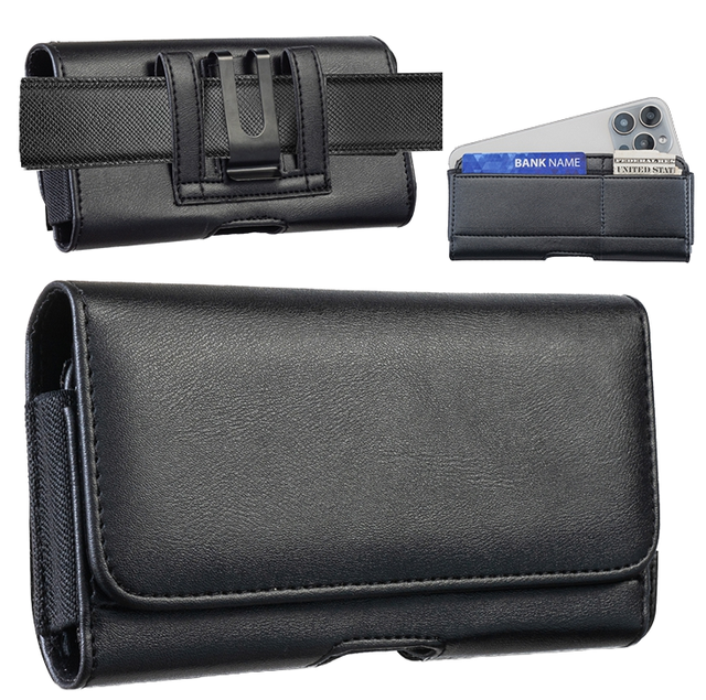 Universal Leather Case Pouch for 5 to 7 Inch Phones with Belt Clip Hook Men's Cover for IPhone 17 Air Pro for Samsung for Xiaomi