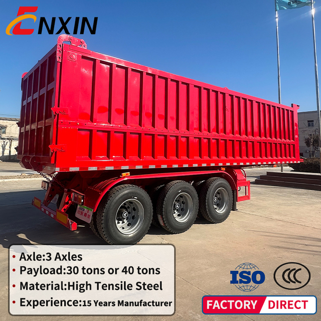 3 Axle 60T Hydraulic Cylinder Rear Dump Trailer Heavy Duty Mining Construction Rock Sand Tipper Semi Trailer