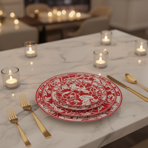 <span class=keywords><strong>Service</strong></span> de table en porcelaine osseuse de style chinois, classique, <span class=keywords><strong>rouge</strong></span> <span class=keywords><strong>et</strong></span> <span class=keywords><strong>blanc</strong></span>, avec assiettes à soupe <span class=keywords><strong>et</strong></span> à dessert, vente en gros - Product Image 6