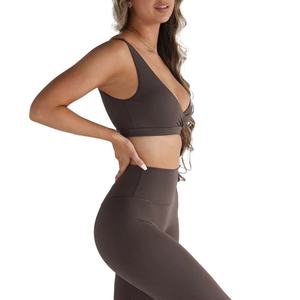 Women's Gym & Yoga Crop Sports <b>Bra</b> Custom Logo Low V-Neck Breathable Removable Pad <b>Thick</b> <b>Straps</b> Fitness Bodybuilding Top - Product Image 4