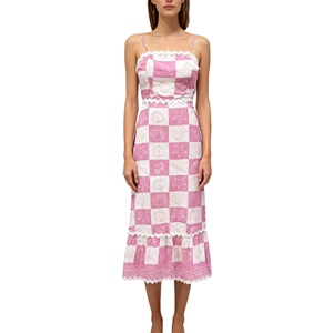 Pink Sweet Plaid Ocean Series Online Bulk <strong>Buying</strong> Maxi <strong>Dresses</strong> <strong>Dress</strong> for Women - Product Image 1