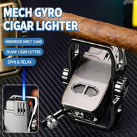Briquet à cigare mécanique personnalisé avec logo, coupe-cigare intégré, torche à jet coupe-vent, rechargeable au gaz butane, en métal, vente en gros OEM ODM