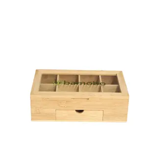Хит продаж, высококачественные бамбуковые коробки для чая из натурального цвета, деревянные коробки для чая для упаковки с акриловой крышкой