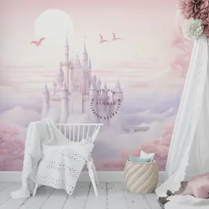Cherry colored fairy tale castle 3d wallpaper home decoration
