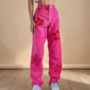 Women's Y2K Fashion High Waist Boyfriend Jeans 2XL Baggy Denim Pants Loose Fit Vintage Embroidered Flower Design Teen Girls - Product Image 3