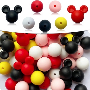 100 pièces de perles de silicone <span class=keywords><strong>Mickey</strong></span> rouge jaune de 15mm pour la fabrication de bijoux, perles focales pour stylos, porte-clés, chaîne de sucette de dentition pour bébé - Product Image 3