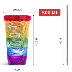Taza de café de acero inoxidable con diamantes de imitación brillantes, termo portátil térmico con tapa de paja - Product Image 3