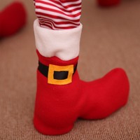 Chaussettes de Noël tendance en peluche pour pieds de chaise, décorations de table de salle à manger et de fête à domicile, motif Père Noël et elfe