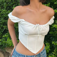 T-shirt d'été décontracté en tissu tricoté écoresponsable Spandex/Polyester, col carré, manches courtes, coupe classique, uni brodé