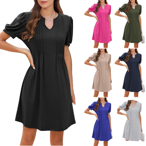 <span class=keywords><strong>Abiti</strong></span> estivi <span class=keywords><strong>da</strong></span> <span class=keywords><strong>donna</strong></span> nuovo abito Casual al ginocchio con scollo a V a mezza manica ampia plissettata - Product Image 1