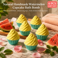 Coffret de 6 bombes de bain personnalisées en forme de cupcake pastèque, 100g, à base de plantes, faites à la main, avec crème fouettée, rafraîchissantes et aromatiques, boîte cadeau OEM