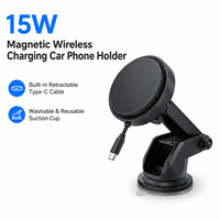 Support de téléphone magnétique sans fil 5W pour voiture avec câble Type-C rétractable, ventouse lavable et réutilisable pour iPhone
