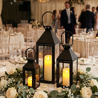 Ensemble de trois porte-bougie noirs en métal, lanterne à bougie noire pour mariage, intérieur/extérieur, décoration de la maison