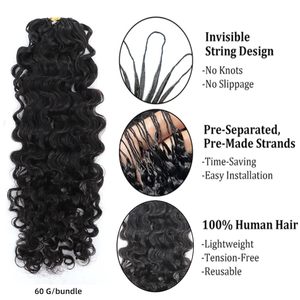 Extensions au crochet Water Deep Wave Jerry Curly 1b Feather Double Drawn, sans nœuds, pré-séparées, réutilisables pour tressage - Product Image 5
