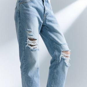 Pantalones Vaqueros de Estilo Vintage para Hombre, Lavado Nieve, Denim Lacado, Corte Recto, Casuales de Otoño con Rodillas Descubiertas y Rotos - Product Image 3