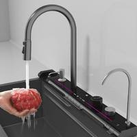Robinet de cuisine multifonction en acier inoxydable 304, ensemble évier de cuisine moderne à cascade et pluie, cuve unique