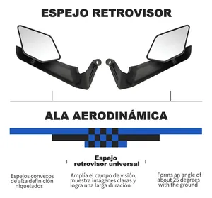 Rétroviseurs convexes universels pour moto avec ailes aérodynamiques, haute définition, nickelés, vue grand angle - Product Image 1