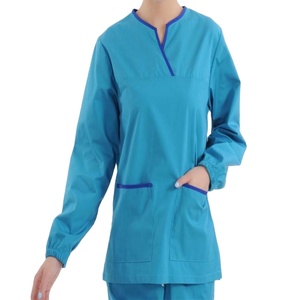 Conjuntos de Uniformes Médicos de Manga Larga con Cuello en V de Popelina de Alta Calidad Unisex, Cómodos para el Trabajo en Hospitales, Modernos y con Logotipo Personalizado - Product Image 1