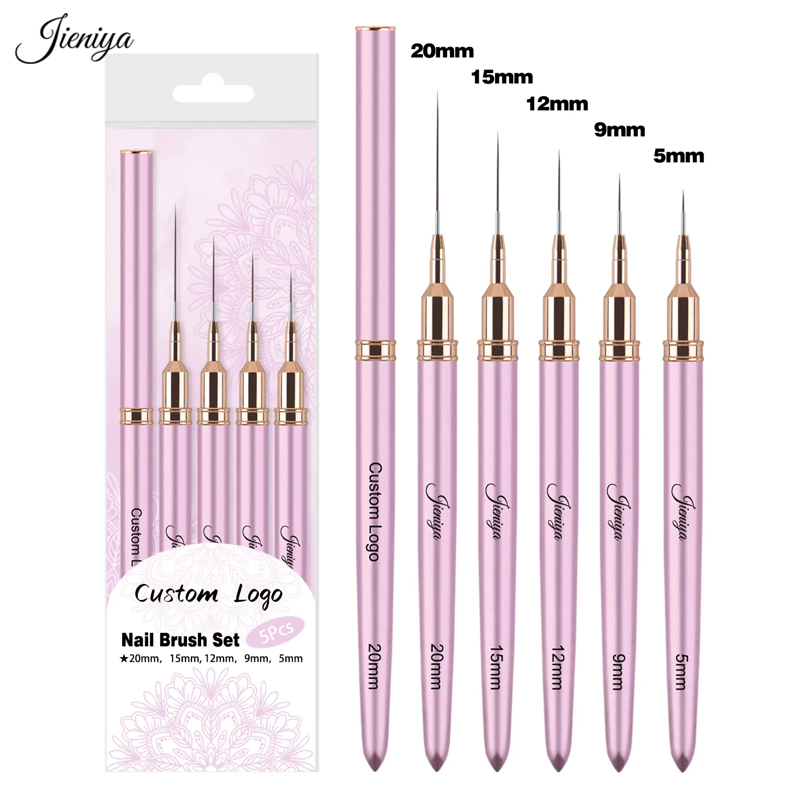 Custom LOGO Violet metal handle Painting Gel brush Pen Professional Striping Thin Liner Brush Nail Art Brushes