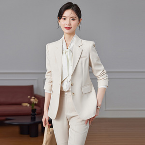 Women's Cream Suit Set Full Sleeve Polyester Worsted Anti-Wrinkle Formal Business Attire Autumn Season - Product Image 4