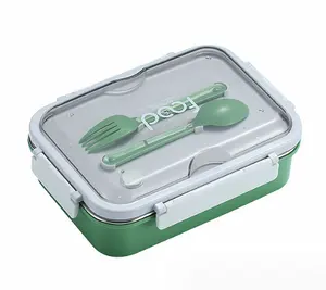 Boîte à lunch Bento à 3 compartiments en acier inoxydable à isolation thermique de 620ml avec ensemble de couverts