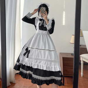 Maid Costume Long Sleeve Dress With Apron Women Cosplay Anime Outfit Plus Size Black White Lace Detail - Product Image 3