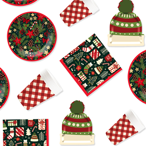 DAMAI Christmas Customized Red Flower and Green Christmas Tree Pattern Party Tableware Set Disposable Christmas Paper Plates - Product Image 2