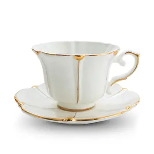 Ensemble de tasses de café, et sous-tasses de thé, en porcelaine blanche, en forme de fleur, style nordique, service pour hôtel, maison