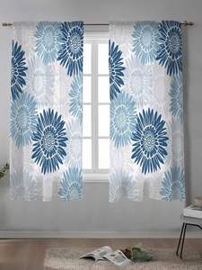 Rideaux <span class=keywords><strong>Bleu</strong></span> Gris Tournesols pour Chambre à Coucher, Rideaux de Fenêtre Bohème Vintage à Motifs Floraux Rustiques, Voiles de Cuisine à Fleurs, 2 Panneaux - Product Image 4
