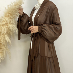 Abito estivo 2025 Dubai Jalabiya modesto abito con perline da donna a manica lunga strass aperto Abaya <span class=keywords><strong>hijab</strong></span> abiti firmati - Product Image 4