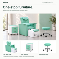 Chaise de pédicure vert menthe avec bassin blanc, dossier rembourré et plateau pour salon de manucure, mobilier OEM ODM personnalisé, vente en gros