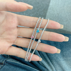 Pulsera de Tenis Romántica con Forma de Corazón en Blanco, Rosa y Azul, con Circonitas, Plata de Ley 925, Pulsera Clásica con Dije de Amor, Regalo para Mujer - Product Image 3