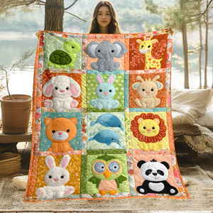 Couverture en peluche Raschel à motif d'animaux de dessin animé, matelassée, rectangulaire, écologique, lavable en machine, pour une utilisation à la maison en toutes saisons - Product Image 3