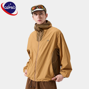 QZFSO Custom Streetwear Lightweight Mesh <b>Zip</b> <b>up</b> Windbreaker Breathable Quick-dry Polyester Sun Protection <b>Jacket</b> With Hood - Product Image 3