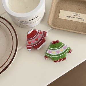 Graziosa Molletta per Capelli in Acrilico con Cristalli Scintillanti, a Forma di Maglioncino, Cuore a Righe, Campana Natalizia, Cartone Animato, Fatta a Mano, 5,5 CM - Product Image 2