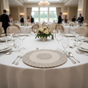 Modern White and Gray Braided 100% Cotton <b>Round</b> <b>Placemats</b> with Anti-Slip Feature for Weddings and Banquets - Product Image 3