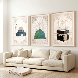 Affiches décoratives islamiques tendance avec calligraphie arabe du <span class=keywords><strong>Coran</strong></span>, cadeau pour l'Aïd al-Fitr, peintures 3D en feuille d'or avec texture cuir pour la porte de la Kaaba - Product Image 1