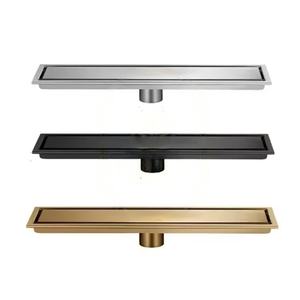 Piège de salle de bain moderne long siphon de sol linéaire en acier inoxydable couverture réversible carrelage insérer douche linéaire anti-odeur siphon de sol - Product Image 1